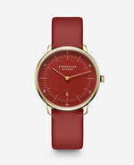 popup|Zarte florale Farbigkeit|Das Zifferblatt mit edler Satinierung ist farblich mit dem feinen Lederarmband abgestimmt. Ein schmuckvolles Highlight für Dein Handgelenk, ohne zu überladen.