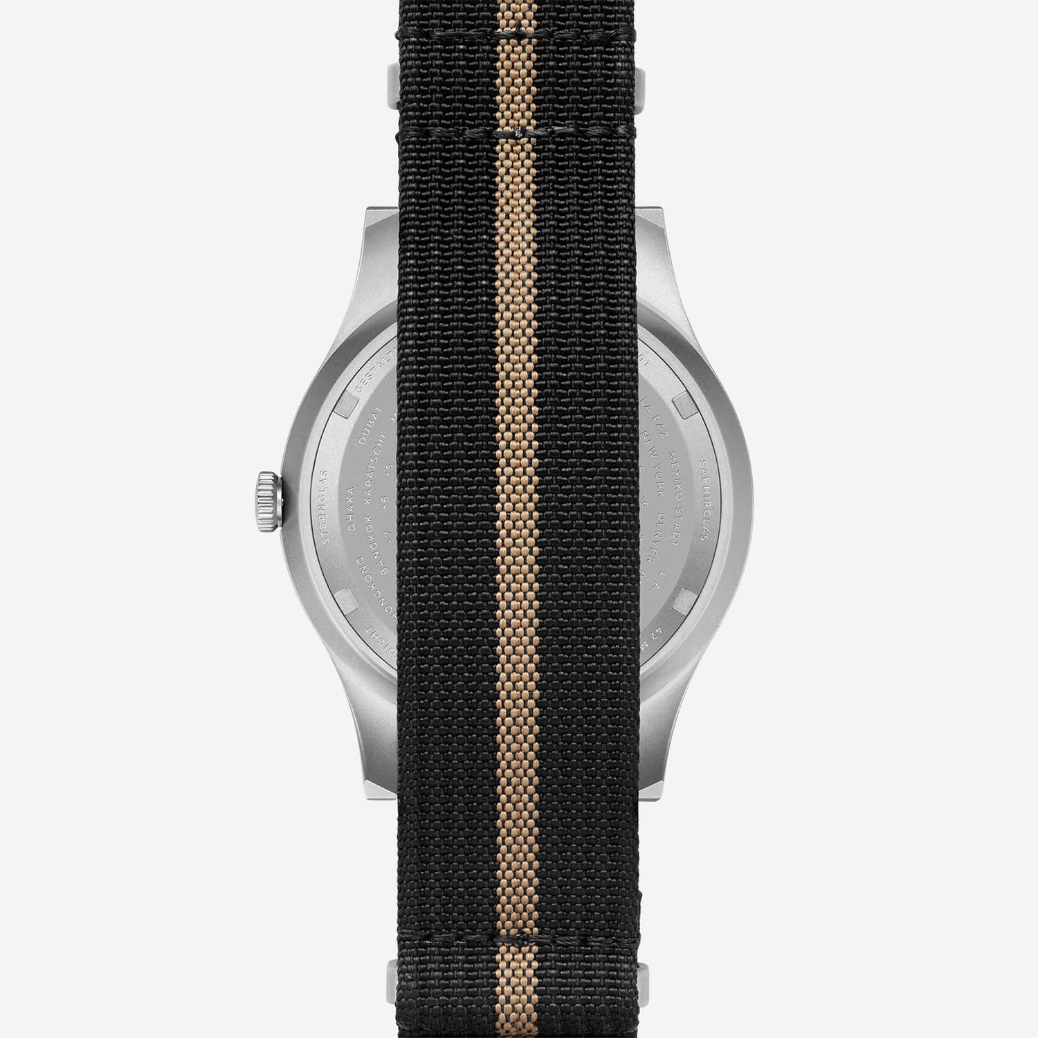 popup|Klassisches Field-Watch Armband|Das Armband "Field" wurde aus einem besonders robustem Material und in einem Stück gefertigt. Dank Sicherheitsschlaufe hält es Deine Taiga GMT fest am Handgelenk, ohne zu beschweren. 
